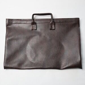 Vintage Brown Faux Leather Document Portfolio Briefcase Bag Metal Hinge Handles